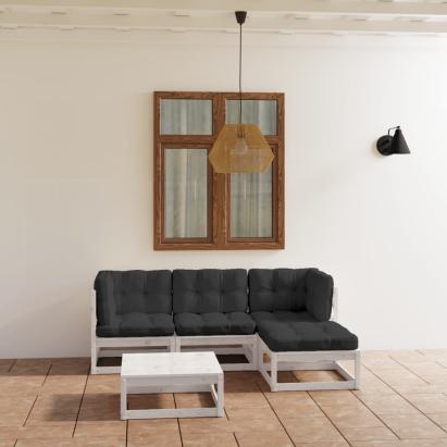 Set mobilier de grădină cu perne, 5 piese, lemn masiv de pin GartenMobel Dekor
