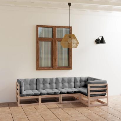 Set mobilier de grădină, 5 piese, cu perne, lemn masiv de pin GartenMobel Dekor