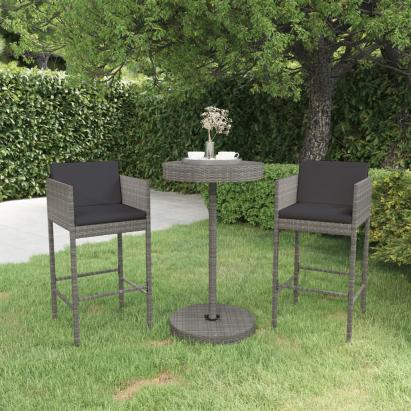 Set mobilier bar de grădină, cu perne, 3 piese, gri, poliratan GartenMobel Dekor