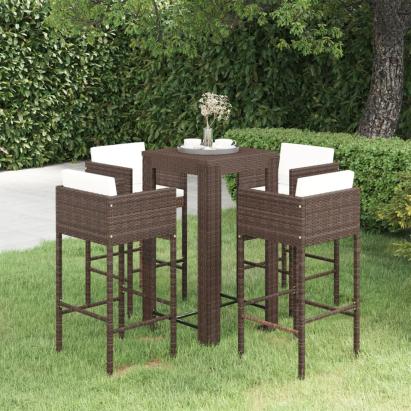 Set mobilier bar de grădină cu perne, 5 piese, maro, poliratan GartenMobel Dekor