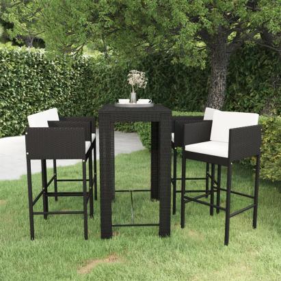 Set mobilier bar de grădină cu perne, 5 piese, negru, poliratan GartenMobel Dekor