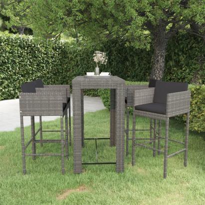 Set mobilier bar de grădină cu perne, 5 piese, gri, poliratan GartenMobel Dekor
