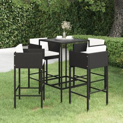 Set mobilier bar de grădină cu perne, 5 piese, negru, poliratan GartenMobel Dekor