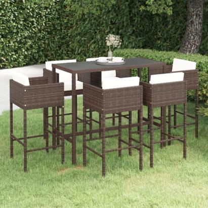 Set mobilier bar de grădină cu perne, 7 piese, maro, poliratan GartenMobel Dekor