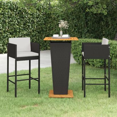 Set mobilier bar de grădină cu perne, 3 piese, negru, poliratan GartenMobel Dekor