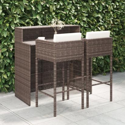 Set mobilier bar de grădină, cu perne, 3 piese, maro, poliratan GartenMobel Dekor