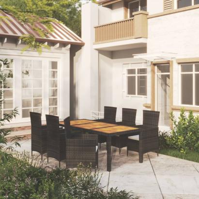 Set mobilier de exterior cu perne, 7 piese, negru, poliratan GartenMobel Dekor