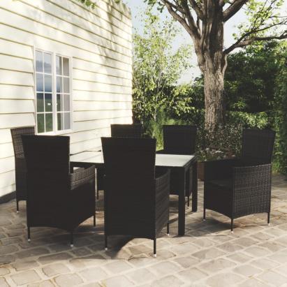 Set mobilier de exterior cu perne, 7 piese, negru, poliratan GartenMobel Dekor
