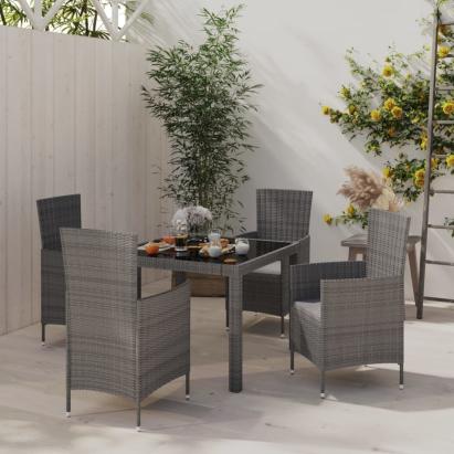 Set mobilier de exterior cu perne, 5 piese, gri, poliratan GartenMobel Dekor