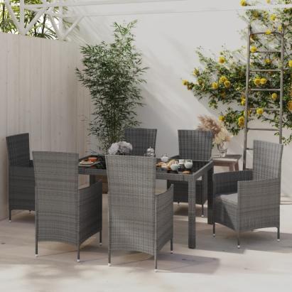 Set mobilier de grădină cu perne, 7 piese, gri, poliratan GartenMobel Dekor