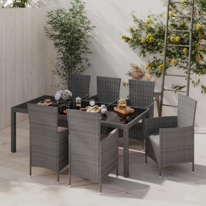 Set mobilier de grădină cu perne, 7 piese, gri, poliratan GartenMobel Dekor