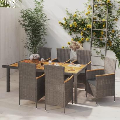Set mobilier de grădină cu perne, 7 piese, gri, poliratan GartenMobel Dekor