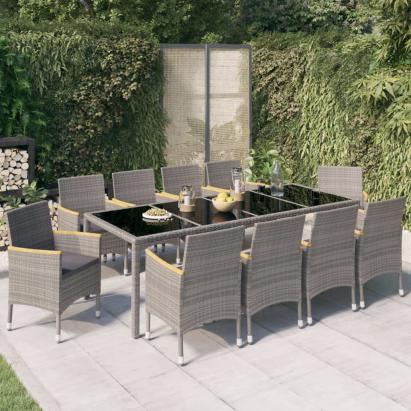 Set mobilier de exterior cu perne 11 piese negru/gri, poliratan GartenMobel Dekor