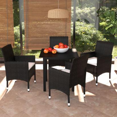 Set mobilier de grădină cu perne, 5 piese, negru, poliratan GartenMobel Dekor