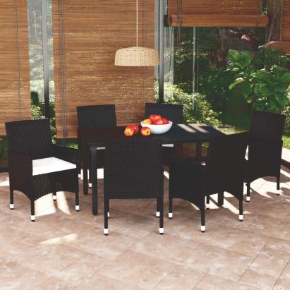 Set mobilier de grădină cu perne, 7 piese, negru, poliratan GartenMobel Dekor