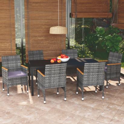 Set mobilier de grădină cu perne, 7 piese, gri, poliratan GartenMobel Dekor