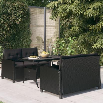 Set mobilier de grădină, 3 piese, perne negre, poliratan GartenMobel Dekor