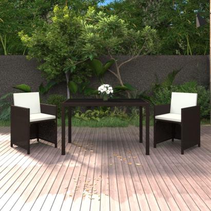 Set mobilier de grădină cu perne, 3 piese, maro, poliratan GartenMobel Dekor