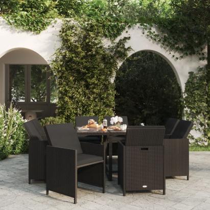 Set mobilier de grădină cu perne, 9 piese, negru, poliratan GartenMobel Dekor