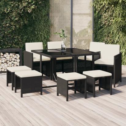 Set mobilier de grădină cu perne, 9 piese, negru, poliratan GartenMobel Dekor