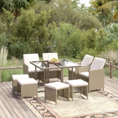 Set mobilier pentru grădină cu perne, 9 piese, bej, poliratan GartenMobel Dekor