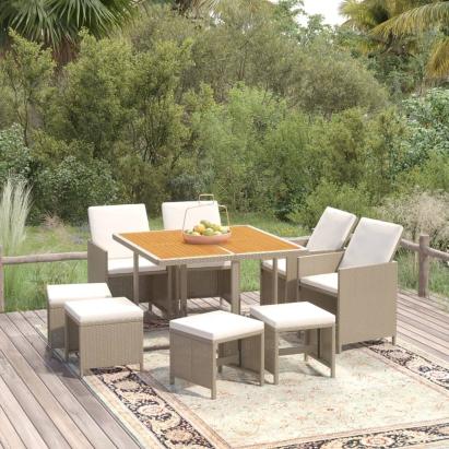 Set mobilier pentru grădină cu perne, 9 piese, bej, poliratan GartenMobel Dekor