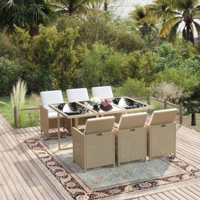Set mobilier pentru grădină cu perne, 7 piese, bej, poliratan GartenMobel Dekor