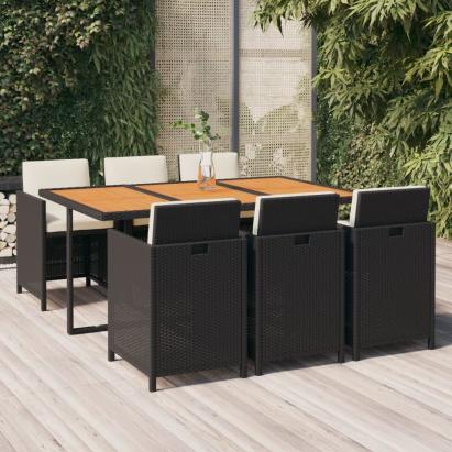 Set mobilier de grădină cu perne, 7 piese, negru, poliratan GartenMobel Dekor