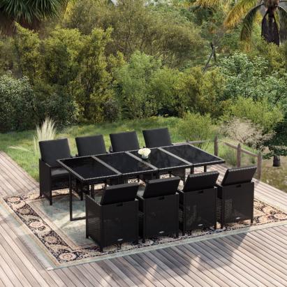 Set mobilier de grădină cu perne, 9 piese, negru, poliratan GartenMobel Dekor