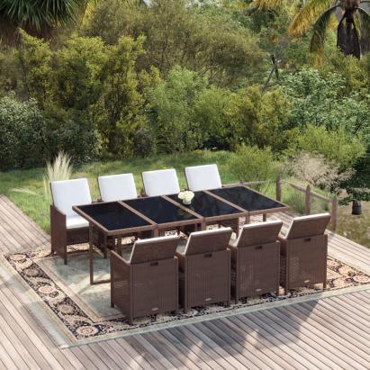 Set mobilier de grădină cu perne, 9 piese, maro, poliratan GartenMobel Dekor