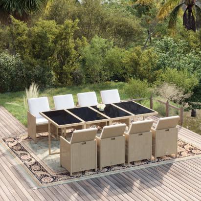 Set mobilier pentru grădină cu perne, 9 piese, bej, poliratan GartenMobel Dekor