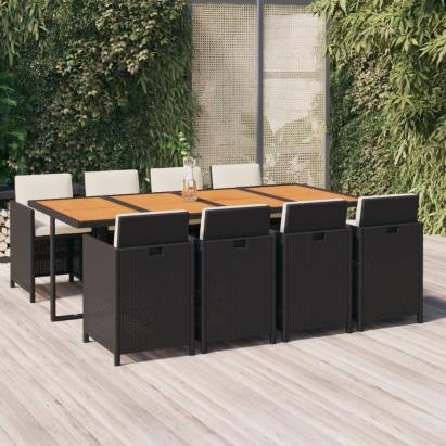 Set mobilier de grădină cu perne, 9 piese, negru, poliratan GartenMobel Dekor