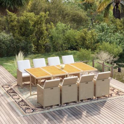 Set mobilier pentru grădină cu perne, 9 piese, bej, poliratan GartenMobel Dekor