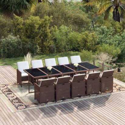 Set mobilier de exterior cu perne, 11 piese, maro, poliratan GartenMobel Dekor
