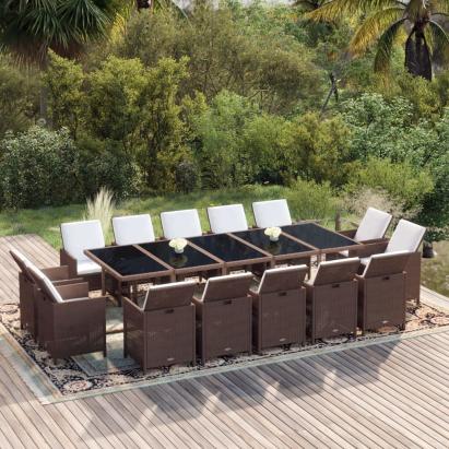Set mobilier de grădină cu perne, 15 piese, maro, poliratan GartenMobel Dekor