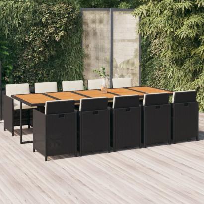 Set mobilier de exterior cu perne, 11 piese, negru, poliratan GartenMobel Dekor