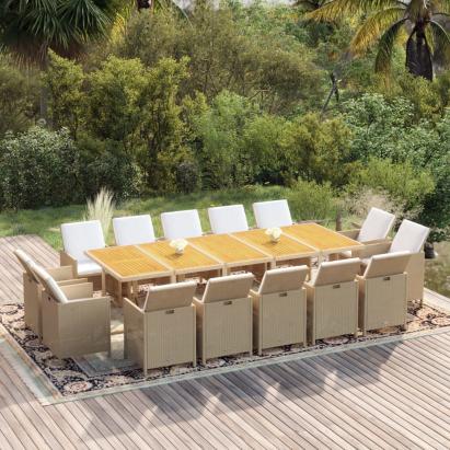 Set mobilier de exterior cu perne, 15 piese, bej, poliratan GartenMobel Dekor