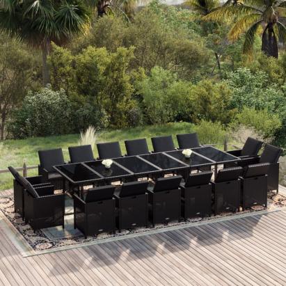 Set mobilier de exterior cu perne, 17 piese, negru, poliratan GartenMobel Dekor