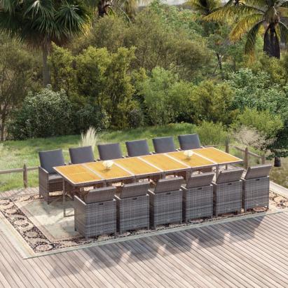Set mobilier de grădină cu perne, 13 piese, gri, poliratan GartenMobel Dekor