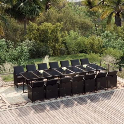 Set mobilier de exterior cu perne, 15 piese, negru, poliratan GartenMobel Dekor