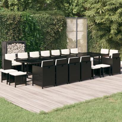 Set mobilier de grădină cu perne, 19 piese, negru, poliratan GartenMobel Dekor