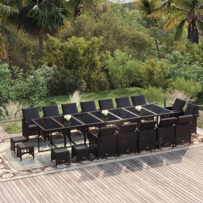Set mobilier de grădină cu perne, 19 piese, negru, poliratan GartenMobel Dekor