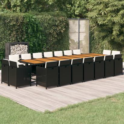 Set mobilier de grădină cu perne, 19 piese, negru, poliratan GartenMobel Dekor