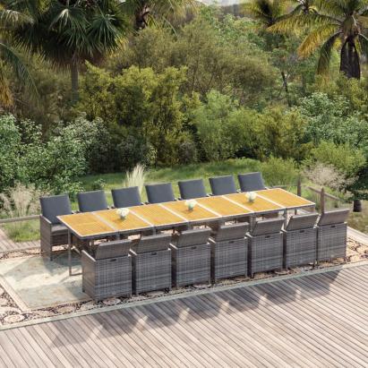 Set mobilier de grădină cu perne, 15 piese, gri, poliratan GartenMobel Dekor