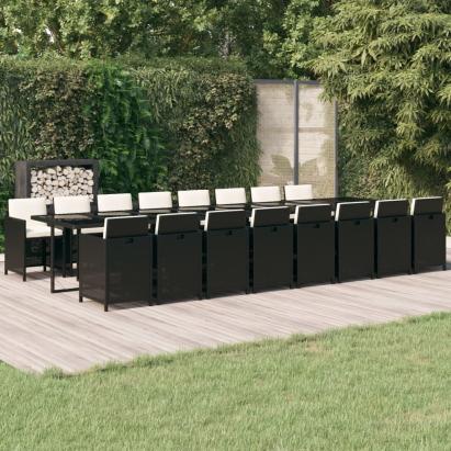 Set mobilier de grădină cu perne, 17 piese, negru, poliratan GartenMobel Dekor