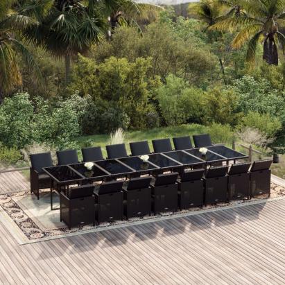 Set mobilier de grădină cu perne, 17 piese, negru, poliratan GartenMobel Dekor