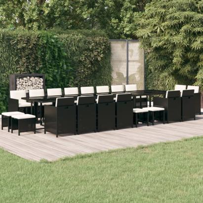 Set mobilier de grădină cu perne, 21 piese, negru, poliratan GartenMobel Dekor