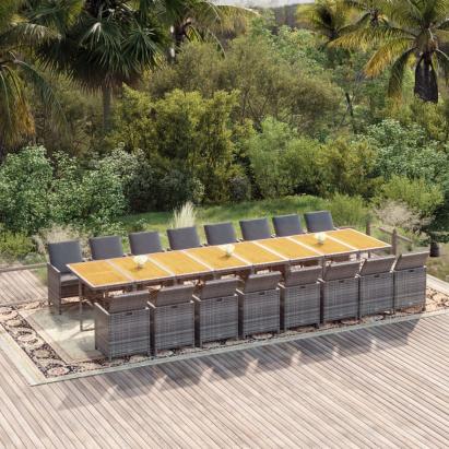 Set mobilier de grădină cu perne, 17 piese, gri, poliratan GartenMobel Dekor