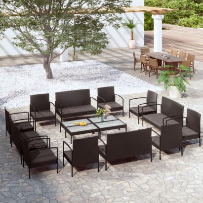 Set mobilier de grădină cu perne, 16 piese, negru, poliratan GartenMobel Dekor