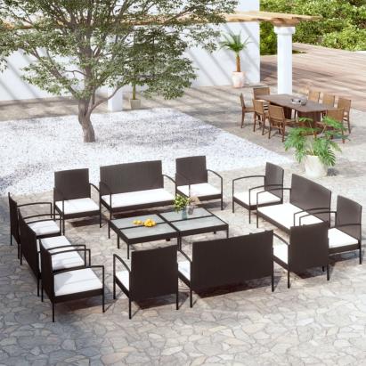 Set mobilier de grădină cu perne, 16 piese, negru, poliratan GartenMobel Dekor